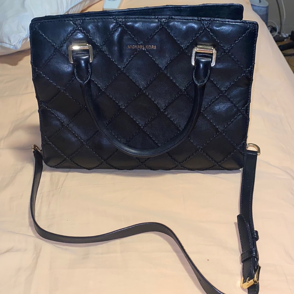 Quilted Black Leather Michael Kors Handbag w Shoulder Strap